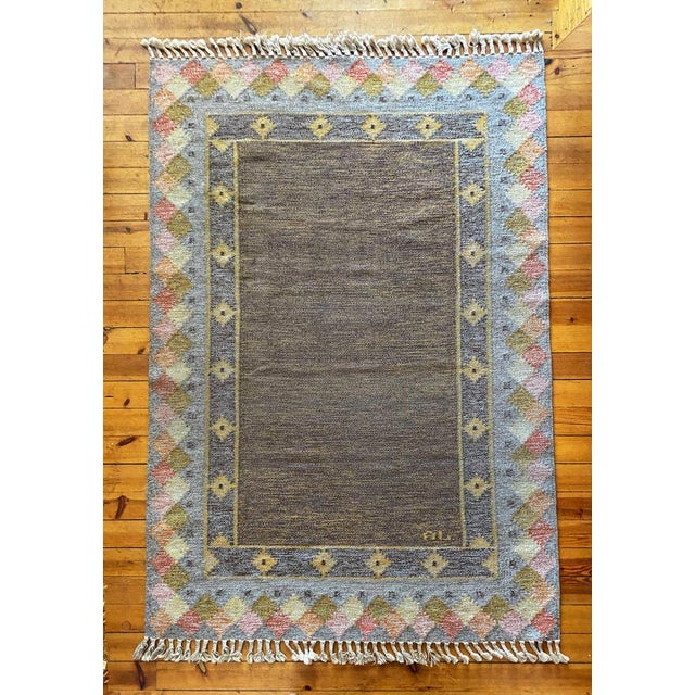 Scandinavian Modern Pastel Röllakan Flatweave Rug, 1950s For Sale - Image 6 of 17