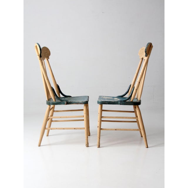 Antique Folk Art Painted Farmhouse Chairs Pair For Sale - Image 10 of 18