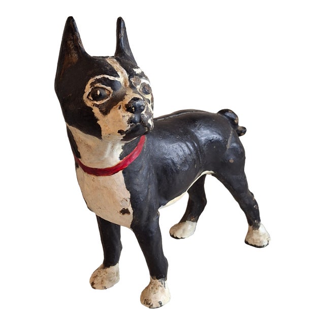 Antique National Foundry Cast Iron Boston Terrier Dog Doorstop Left Facing #149 C. 1920s For Sale