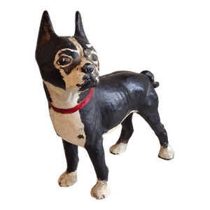 Antique National Foundry Cast Iron Boston Terrier Dog Doorstop Left Facing #149 C. 1920s