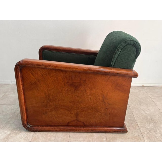 Large Vintage Art Deco Italian Club Chair in Burl Walnut and Green Fabric, 1930s For Sale - Image 13 of 18