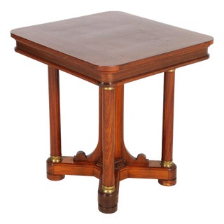 Antique Italian Walnut Side Table with Column Supports and Brass Details, 1850 For Sale