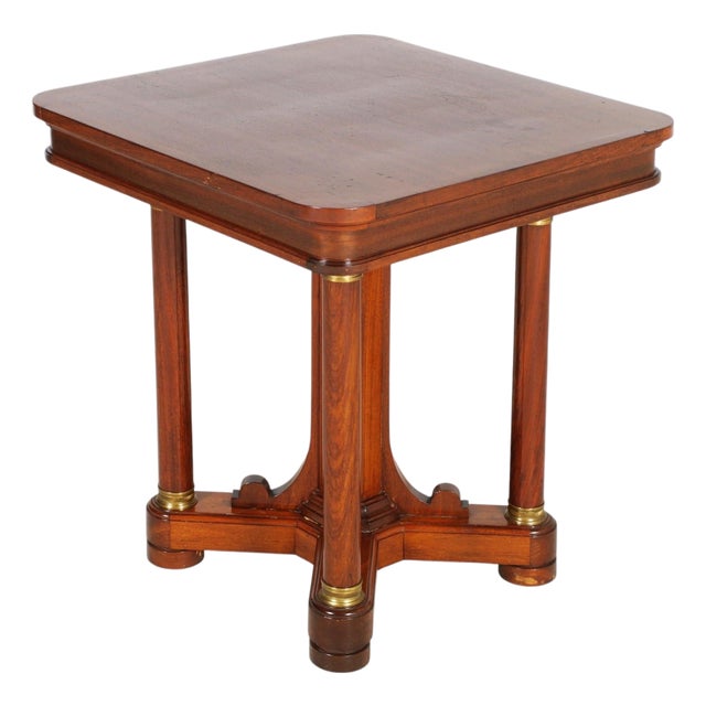 Antique Italian Walnut Side Table with Column Supports and Brass Details, 1850 For Sale