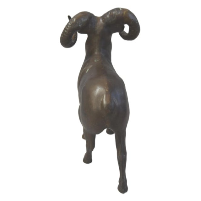 Metal Vintage Brass Big Horn Ram Sheep Figure Statue For Sale - Image 7 of 8