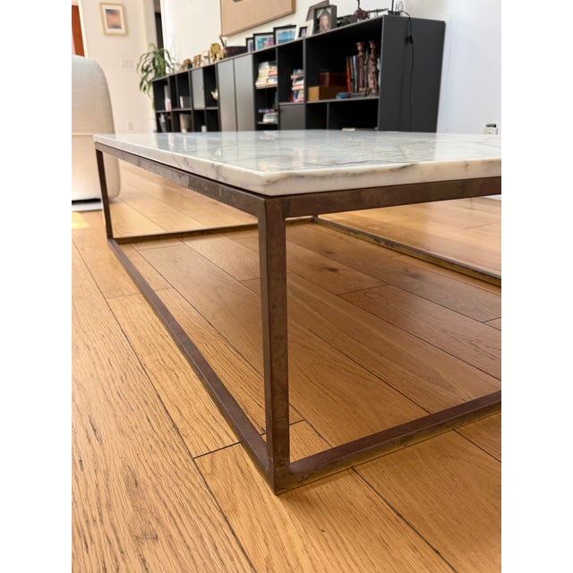 Paul McCobb Custom-Made White Marble Coffee Table With Brass Base For Sale - Image 4 of 6