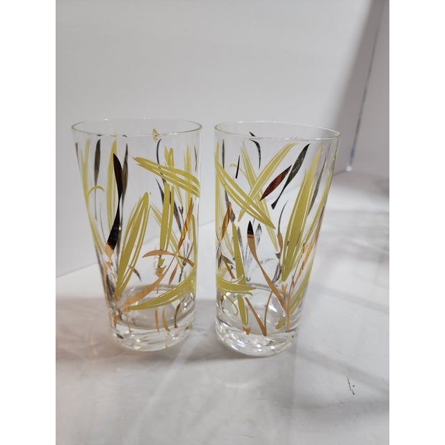 Mid-Century Modern 1960s 8 Fred Press m.c.m Highball Glasses in a Brass Caddy For Sale - Image 3 of 6