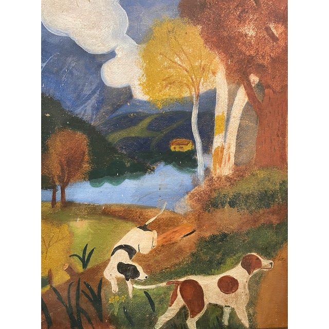 Impressionist 1970s Impressionist Landscape Painting Two Dogs Oil on Board For Sale - Image 3 of 14