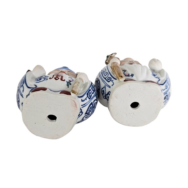 Jingdezhen Sculpture Porcelain Factory Shou Lao & Shou Po Deities Pair 6.5" For Sale - Image 9 of 9