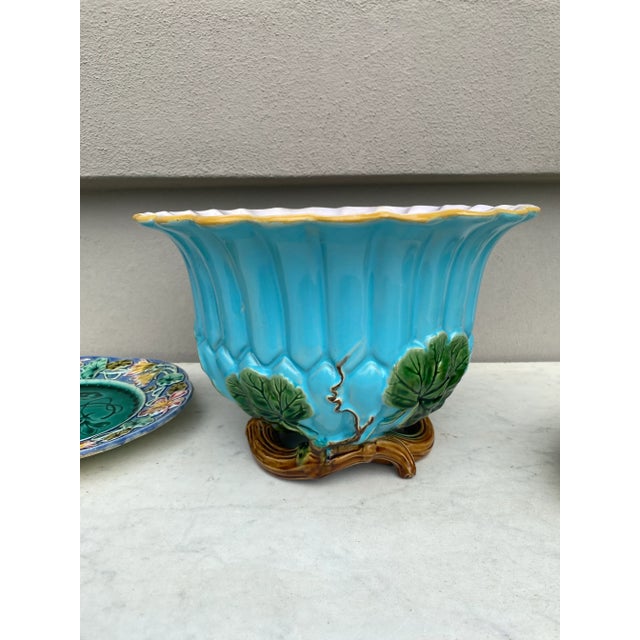 19th Century Rare English Majolica Floral Jardiniere signed Minton. H / 7.2 inches , Diameter / 10.5 inches.