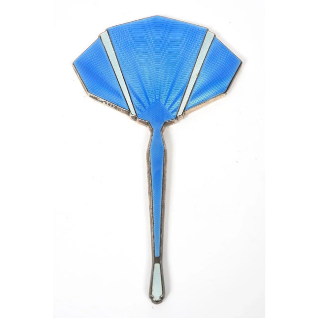 Early 20th Century English Art Deco Sterling Silver Blue White Guilloche Enamel Brush Dresser Set - 3 Pieces For Sale - Image 9 of 13