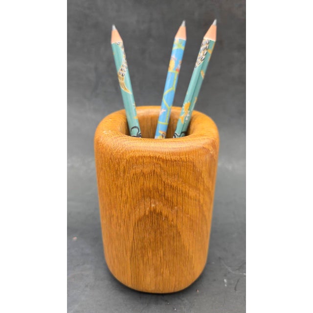 Wood 1980s Eldon Woodline 6500 Oak Wood Pencil Holder For Sale - Image 7 of 9