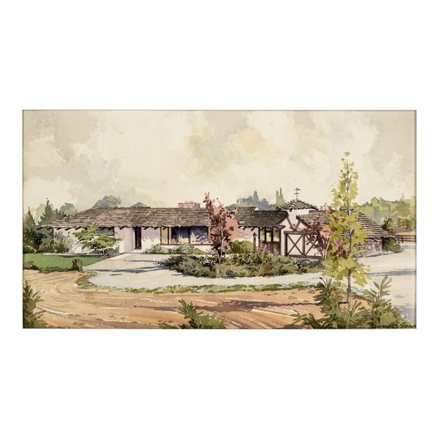 California Ranch Original Watercolor Landscape by George Alfred Morrison For Sale
