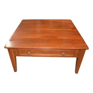 Vintage S. Bent & Bros Square Brown Wooden Coffee Table W/ Single Drawer For Sale