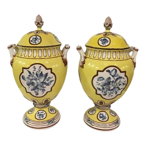 19th Century Chantilly Yellow Vases - a Pair