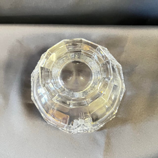 Glass Vintage Etched Crystal Pedestal Candy Dish With Lid | Floral Rose Motif | Elegant Vanity Jar For Sale - Image 7 of 10