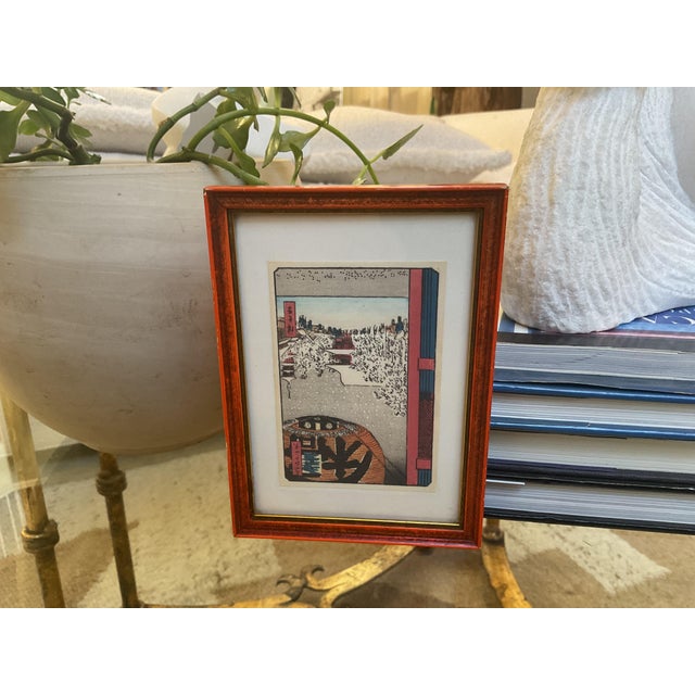 Paper Mid 20th Century Japanese Miniature Framed Japanese Woodblock Print — Edo‑Style Riverside Scene For Sale - Image 7 of 13