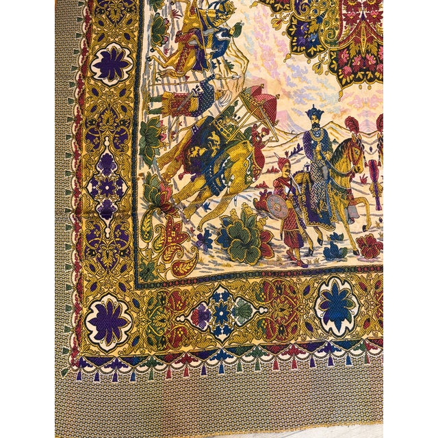 Persian-Style Pictorial Woven Tapestry With Royal Court Scene & Gold Fringe For Sale - Image 14 of 15
