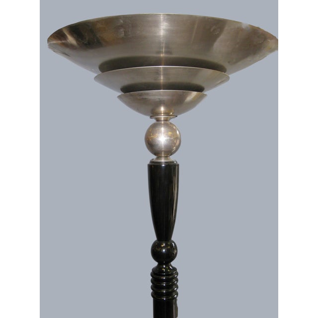 Art Deco Early 20th Century A Tall French Art Deco Tiered Torchere /Floor Lamp in Ebonized Wood and Metal For Sale - Image 3 of 16