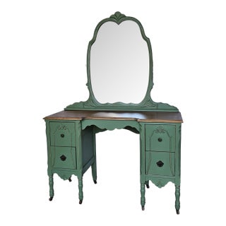 Vanity With Mirror, Vintage Piece, Circa 1930's, Green Boho Style For Sale