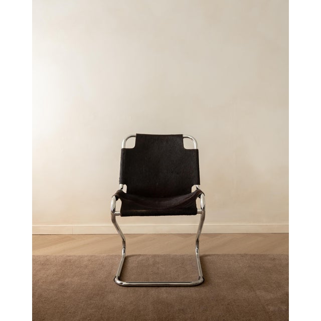 Metal Italian Chrome and Cowhide Cantilever Dining Chairs, 1970s, Set of 4 For Sale - Image 7 of 18