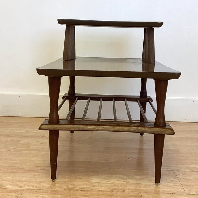 Mid-Century Modern Boho Chic Step Down Walnut Side Table, Laminate Tops For Sale - Image 6 of 9