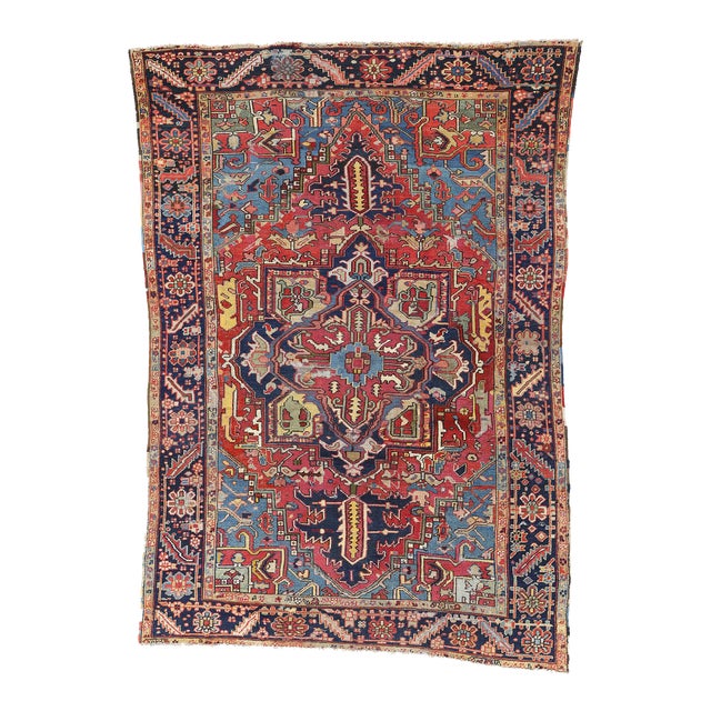 Late 19th Century 1890's Antique Persian Serapi Rug - 08'09 X 12'02 For Sale