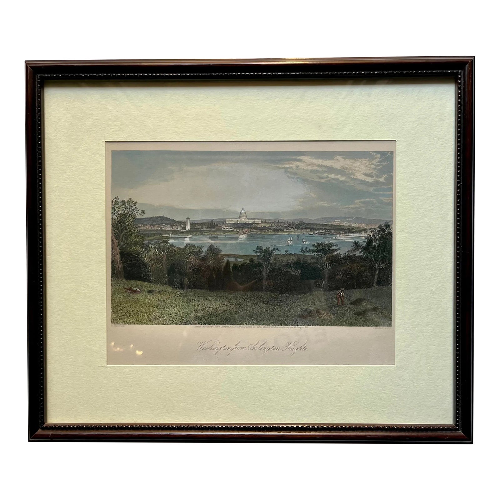 1872 HandColored Steel Engraving Washington From Arlington Heights