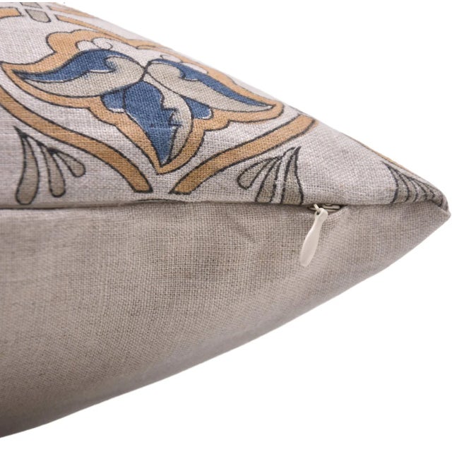 Farmhouse Block Printed Pillow Cover - Pure Linen 24x24 Inch- Hridyavan For Sale - Image 3 of 6