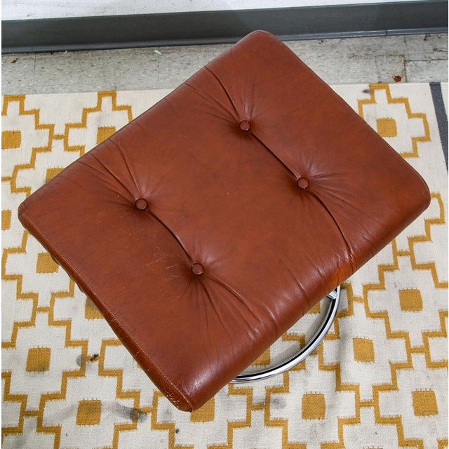 Mid Century Modern Lounge Chair Red Leather Attributed to Ekornes Recliner Norway Chrome Base For Sale - Image 9 of 11