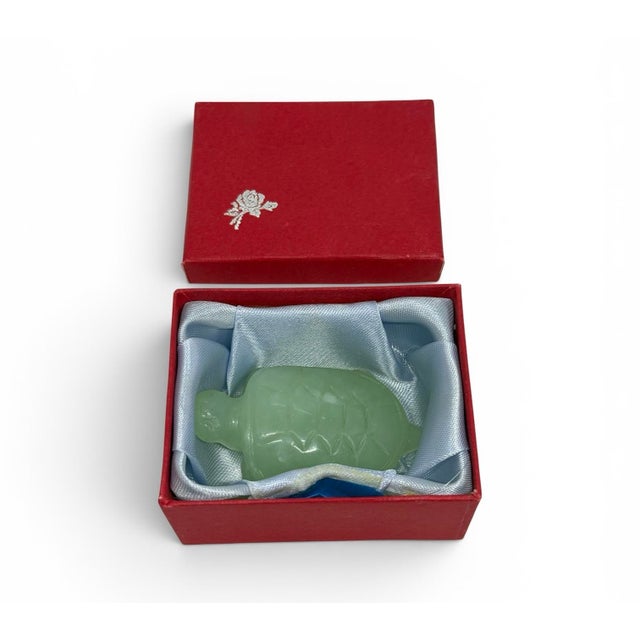 Vintage Hand Carved Light Green Nephrite Jade Turtle Tortoise Figurine Red Box For Sale - Image 11 of 12
