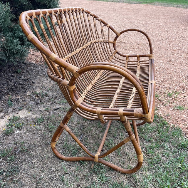 Boho Chic Vintage Ratan Loveseat in the Style of Franco Albini For Sale - Image 3 of 9