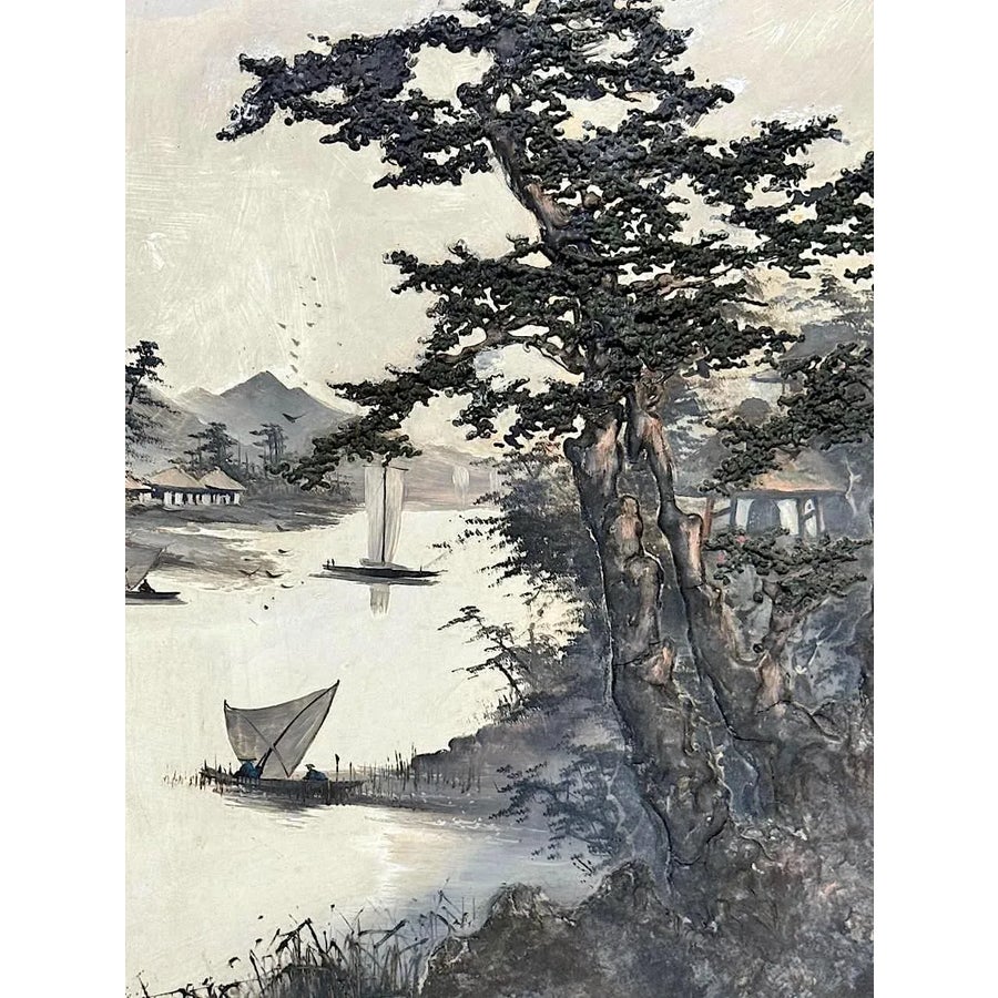Rare Antique 19th. Century Edo Japanese Framed Lake and