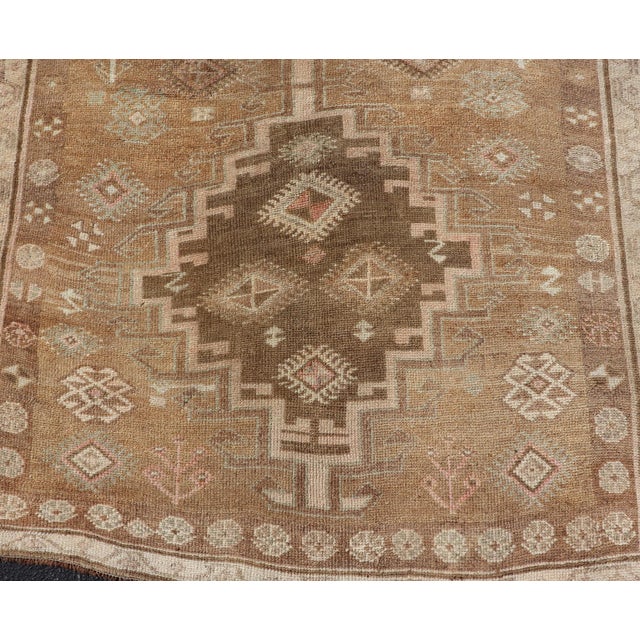 Vintage Turkish Kars Gallery Rug With Warm Brown and Soft Pastel Accents For Sale In Atlanta - Image 6 of 11