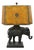 Late 20th Century Maitland Smith Bronze Figural Elephant Table Lamp Faux Tooled Leather Shade (A) For Sale