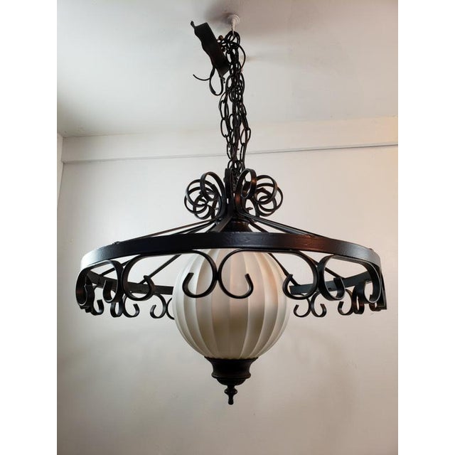 1960s Vintage Black White Wrought Iron Ceiling Hanging ...