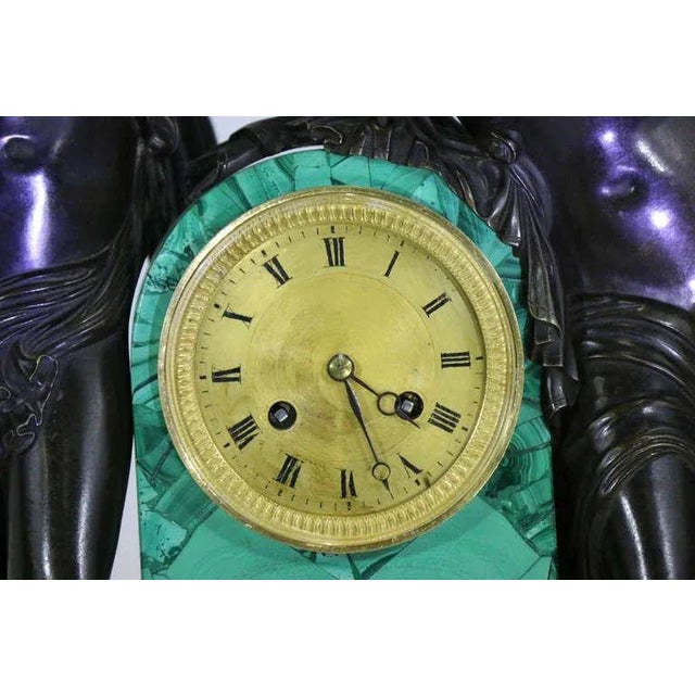 Circa 1828 Tycoon's Russian Empire French Movement Gilt Bronze Malachite Clock For Sale - Image 4 of 8