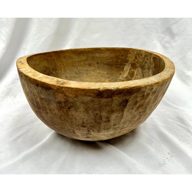 Contemporary Large Antique Handcrafted Artisans Wood Bowl For Sale - Image 3 of 13
