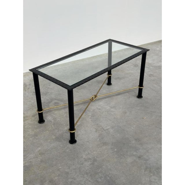 Late 20th Century Vintage Textured Forged Iron and Glass Coffee Table with Gilt Knot Detail, 1970s For Sale - Image 5 of 11