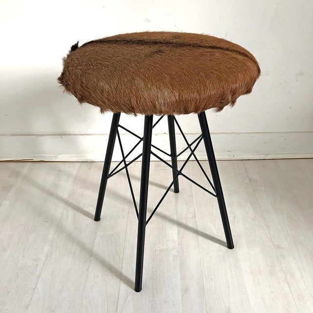 Vintage Cowhide Stool, 1970s For Sale - Image 3 of 6