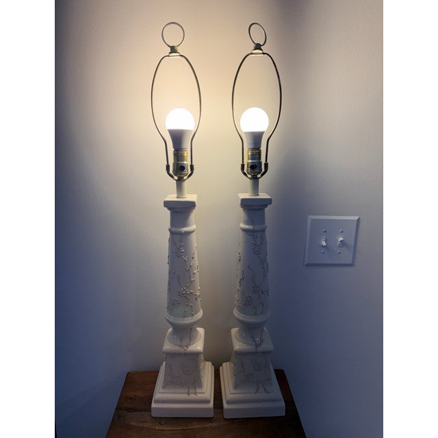 1950s Grand Scale 34" Chinoiserie "Floral Icing" Porcelain Lamps - Pair For Sale - Image 15 of 15