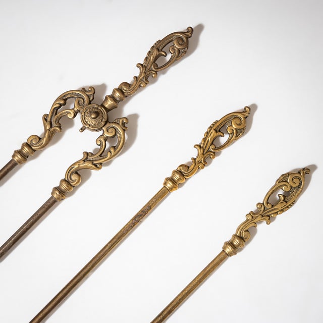 Antique Andirons with Fireplace Tools, 1800s, Set of 3 For Sale - Image 4 of 8