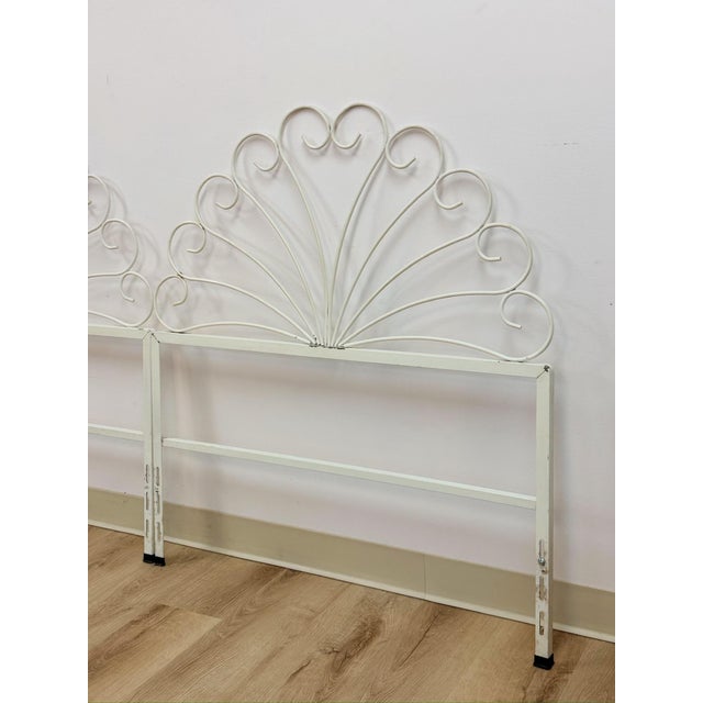 Metal Pair of White Wrought Iron Twin Headboards French Country Farmhouse Whimsical For Sale - Image 7 of 13
