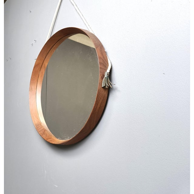 Mid-Century Italian Round Teak Mirror, 1960s For Sale - Image 9 of 10
