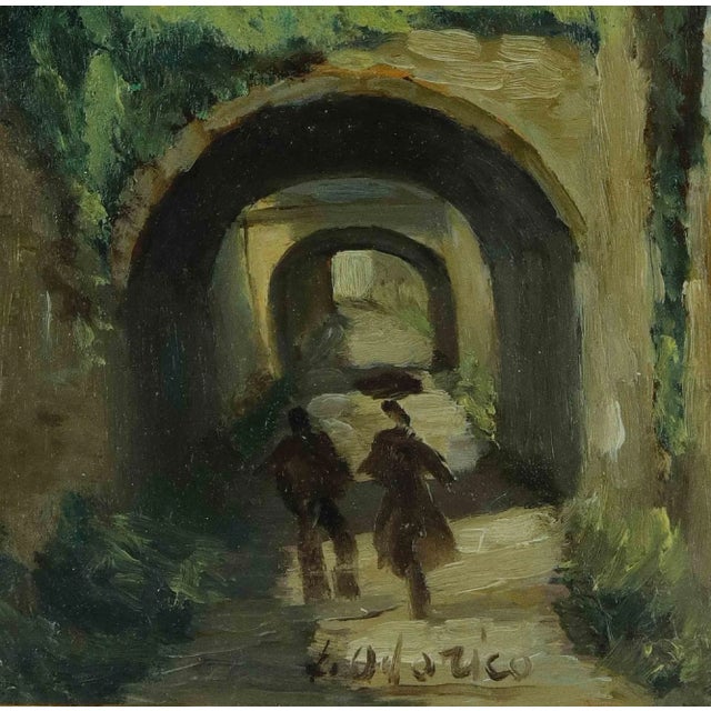 Modern Isidore Odorico, Into the Tunnel, Original Oil Painting, Early 20th Century For Sale - Image 3 of 4