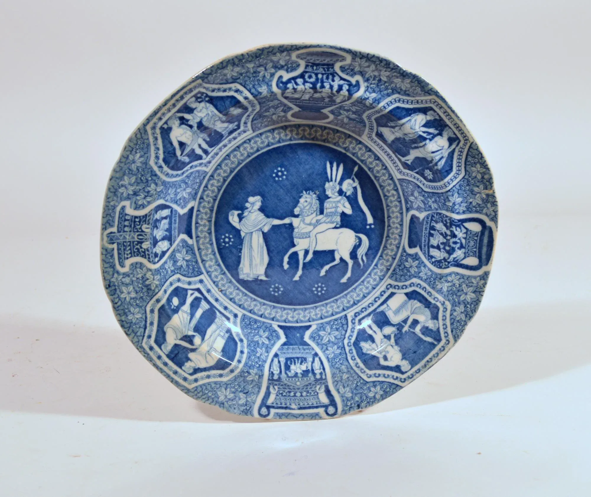 Spode Neo-Classical Greek Pattern Blue Soup Plates-Set of Ten