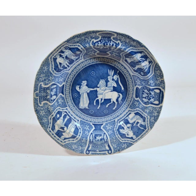 Spode Neo-classical Greek Pattern Blue Soup Plates, Refreshment for Phliasian Horseman, Set of Ten (10) 19th Century The...