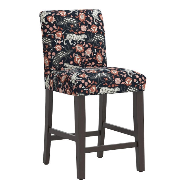 Orange Chelsea Counter Stool in Coral Navy Leopard For Sale - Image 8 of 8