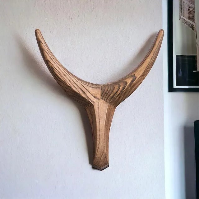 Art Deco Medium Nguni Head Black Iroko, Animal Head Wall Sculpture, Gunsmoke For Sale - Image 3 of 9