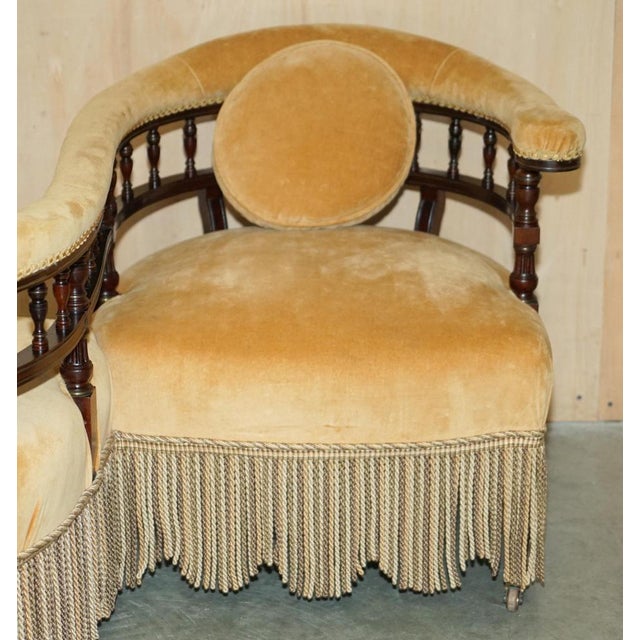 Victorian Tete a Tete Conversation Sofa with Ebonised Frame For Sale - Image 15 of 18