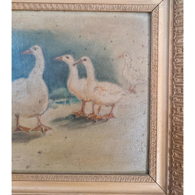 19th Century Rustic Primitive Naive Oil Painting of Non-Violent Geese or Swans For Sale In New York - Image 6 of 7
